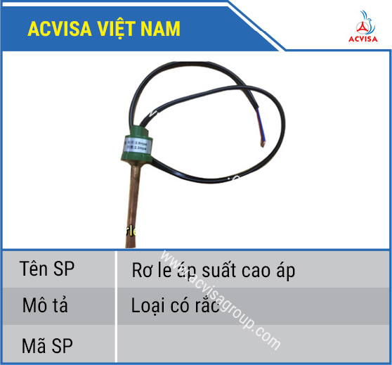 Rơ le áp suất cao áp có rắc - Vật Tư Acvisa - Công Ty TNHH Đầu Tư Và Phát Triển Acvisa Việt Nam